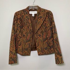 Vintage Doncaster Tapestry Cropped Open Blazer Jacket Brown Paisley 10